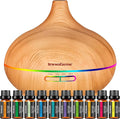 InnoGear Aromatherapy Diffuser & 10 Essential Oils Set, 400ml Diffuser Ultrasonic Diffuser Cool Mist Humidifier with 4 Timers 7 Colors Light Waterless Auto Off for Large Room Office, Yellow Wood Grain