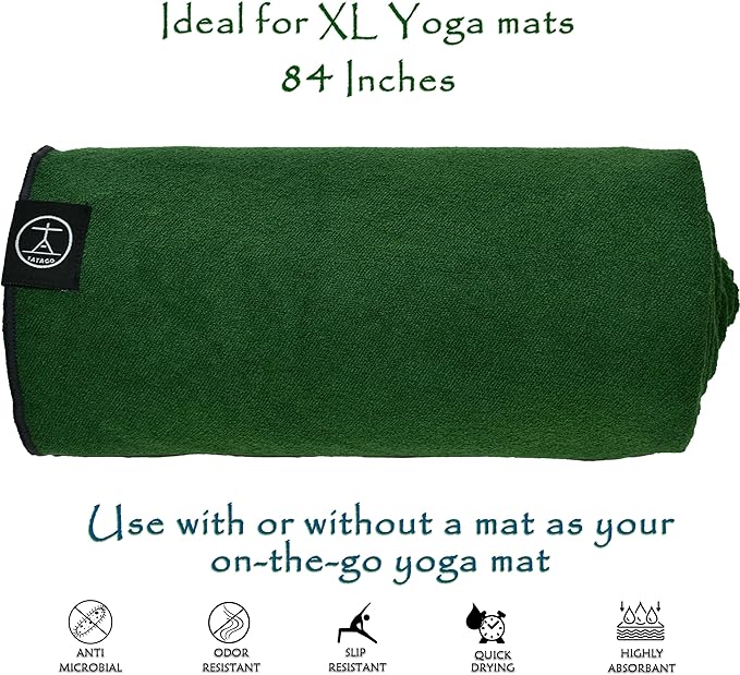 Tatago Hot Yoga Mat Towel Non Slip for Hot Yoga (72-84 inch Mats) Our Hot Yoga Towel Non Slip Silicone Dabs & Absorbent Microfiber Blend Gives You More Grip As You Drip! (Ezmeraldo, XL - 84")-FlexoryFit
