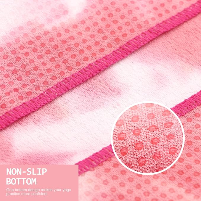 Eunzel Yoga Towel,Hot Yoga Mat Towel with Grip Dots Sweat Absorbent Non-Slip for Hot Yoga, Pilates and Workout 24" x72", Red & White-FlexoryFit