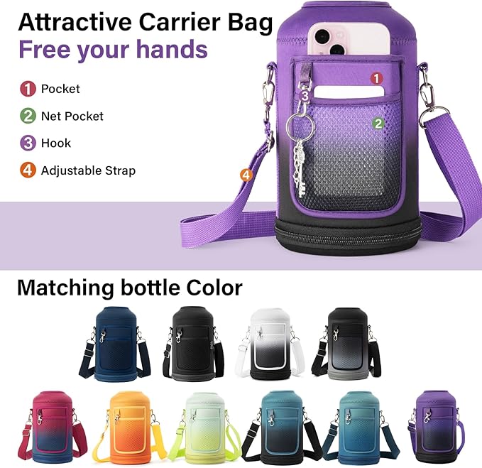 1 Gallon Water Bottle Insulated | Thickened Stainless Steel Vacuum Metal Water Jug | Portable Sports Large for Gym and Hiking with Straw, Carrier Bag, Handle Strap | BPA-Free 128 oz-FlexoryFit