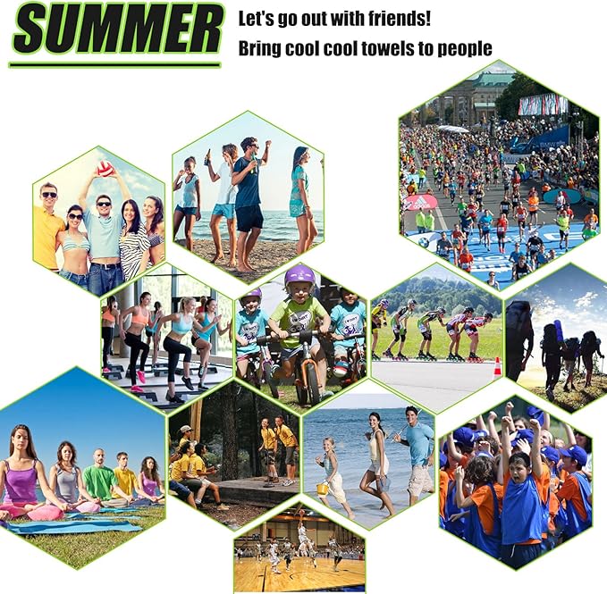 Biange Cooling Towel (Pack of 20, 40"x12") with Pouches for Sports, Workout, Fitness, Gym, Yoga, Golf, Pilates, Travel, Camping & More-FlexoryFit
