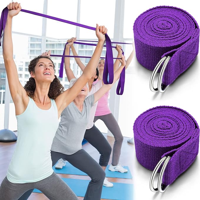 6 Pcs Yoga Strap for Stretching 8 Ft Yoga Exercise Adjustable Straps Bands with Safe Adjustable D Ring Buckle for Pilates Gym Workouts Fitness Improves Sitting Posture-FlexoryFit