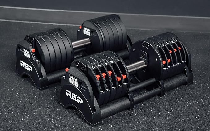 Rep Fitness Quickdraw Adjustable Dumbbells, Multiple weight ranges available including: 5-30, 5-40,5-50 and 5-60 lbs-FlexoryFit