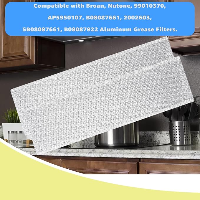 S99010370 Range Hood Filter is Compatible with Broan, Nutone, 99010370, AP5950107, B08087661, 2002603, SB08087661, B08087922 Aluminum Grease Filters. (2Pcs)
