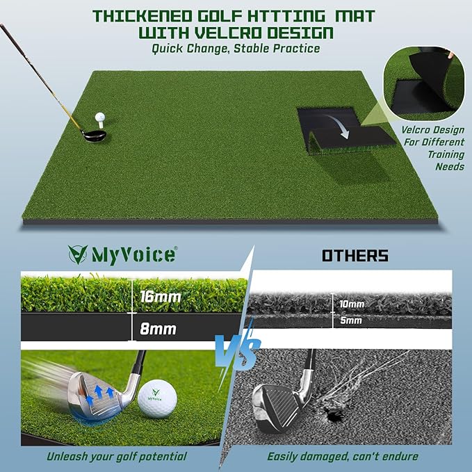 Upgrade Multi-Function Golf Hitting Mat – MyVoice 5x4ft Thickened Mat with Interchangeable Turf, Durable Non-Slip Base for Indoor & Outdoor Practice, Ideal for Golfers of All Levels