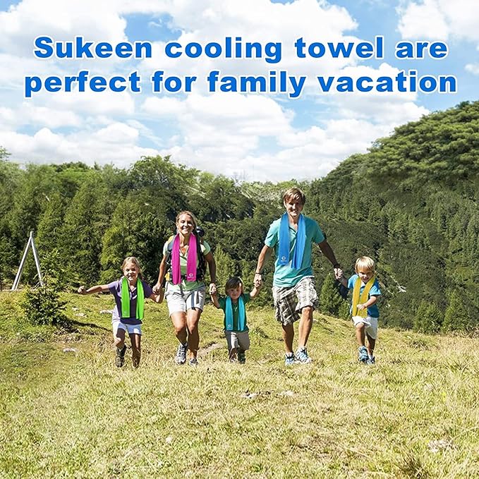 Sukeen 10 Pack Cooling Towels (40"x12") for Sweat, Quick-Drying Neck Cooling Wraps, Soft Breathable Cooling Towels for Neck and Face, Chilly SportsTowel for Yoga, Sport, Running, Workout-FlexoryFit