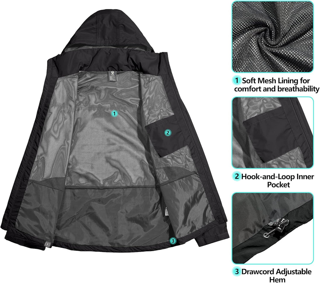 Little Donkey Andy Men's Waterproof Rain Jacket Outdoor Lightweight Hooded Raincoat for Hiking Golf Travel Fishing