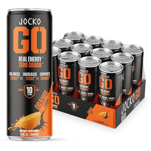 Jocko GO Energy Drink (Afterburner Orange) - Keto, Vitamin B12, Vitamin B6, Electrolytes, L Theanine, Magnesium- Energy Boost, Sugar Free Nootropic Monk Fruit Blend - 12 Pack-FlexoryFit