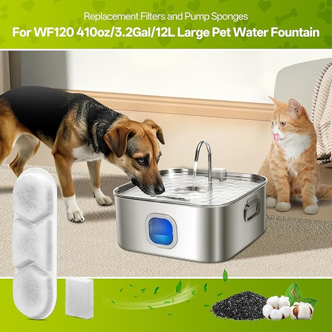 6 Pack Dog Water Fountain Replacement Filters for 410oz/3.2Gal/12L Pet Water Dispenser, ZEKIRY Pet Fountain Filter, 4-Layer Filtration Cat Drinking Bowl Filters and Pump Sponges