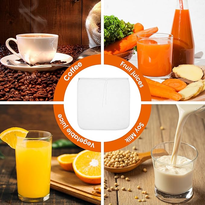 4 Pack Nylon Nut Milk Bag 13×13 Inches Fine Mesh Cheese Cloth Multiple Usage Reusable Food Strainer Professional Cold Brew Filter for Straining Fruit Juice Coffee Tofu Greek Yogurt Tea