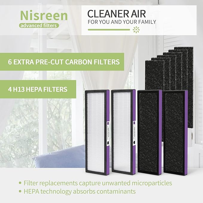 FLT5250PT Replacement Filter Compatible with Germ-Guardian Filter C Pet True Hepa Filter Air Pu-rifier AC5250PT AC5000E, 4 HEPA and 6 Pre-Filter