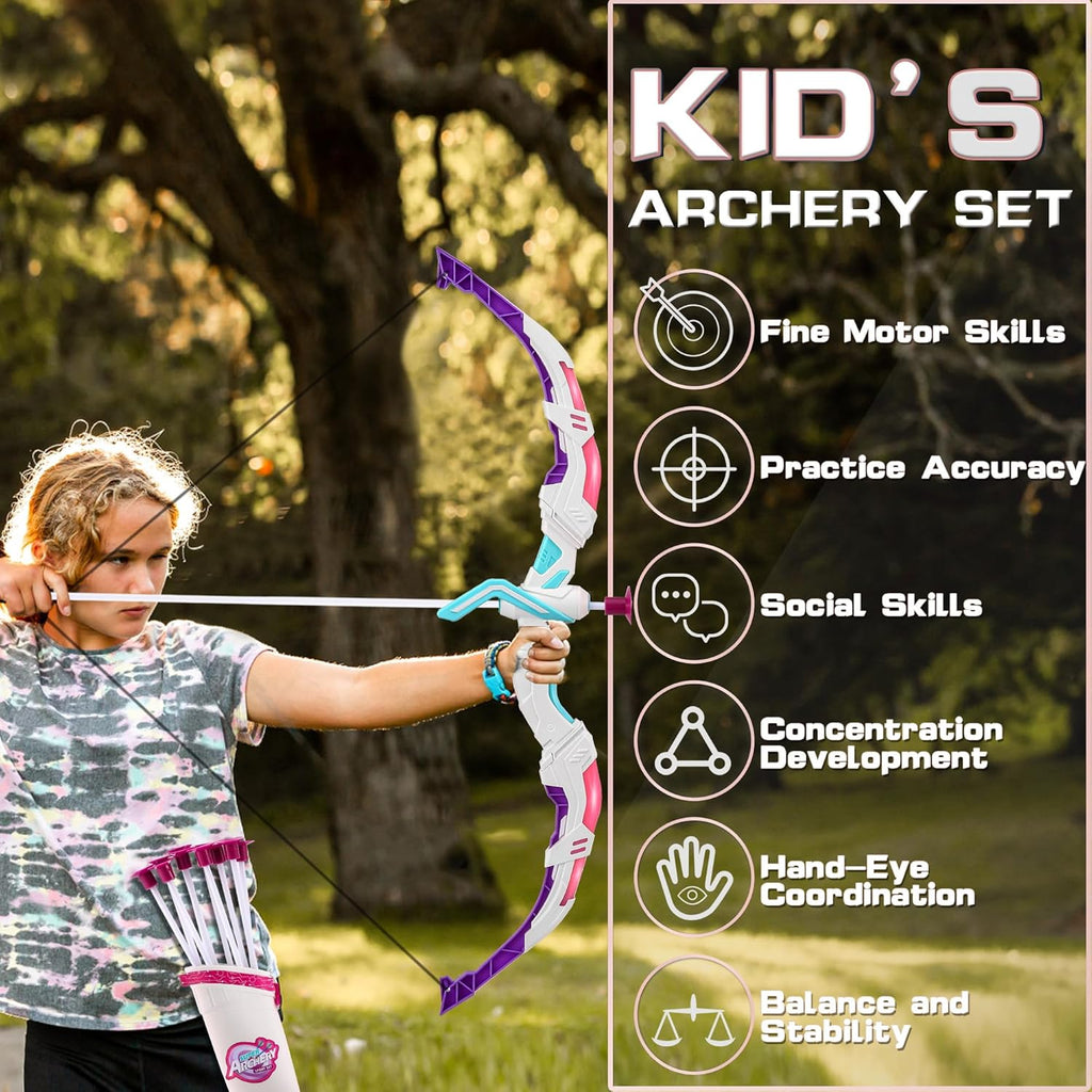 Bow and Arrow Set Girl Toys: 2 Pack LED Light Up Archery Set with 20 Suction Cup Arrows, Birthday Gift for Girls 5 6 7 8 9 10 11 12 Year Old, Outdoor Activities Toys Essentials for Kids Age 4-8 8-12