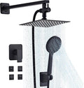 Shower Head Combo Matte Black, 8 Inch Rain Shower Head with Handheld 5 Spray Modes High Pressure Rainfall Shower Heads System, 15 Inch Shower Adjustable Extension Arm