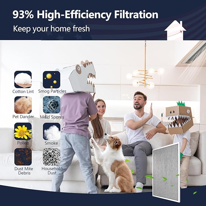 16x25x4 Resuable & Washable Electrostatic Air Filter Allergen Defense, MERV 8 Aluminum AC/HVAC Furnace Filter Replacement, Lasts a Lifetime（Actual Size:15.35"x24.72"x3.58")