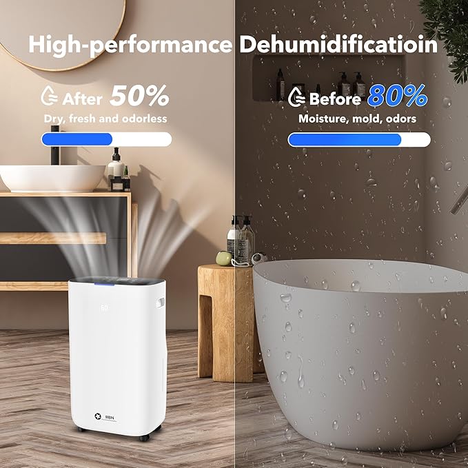 4500 Sq.Ft Smart Dehumidifier for Home, Max 80 Pint/D(Standard 53 Pint/D) Efficient Dehumidifier with Drain Hose, Intelligent Humidity, Timer, 1.71-Gallon Water Tank, for Basement, Bedroom, Bathroom