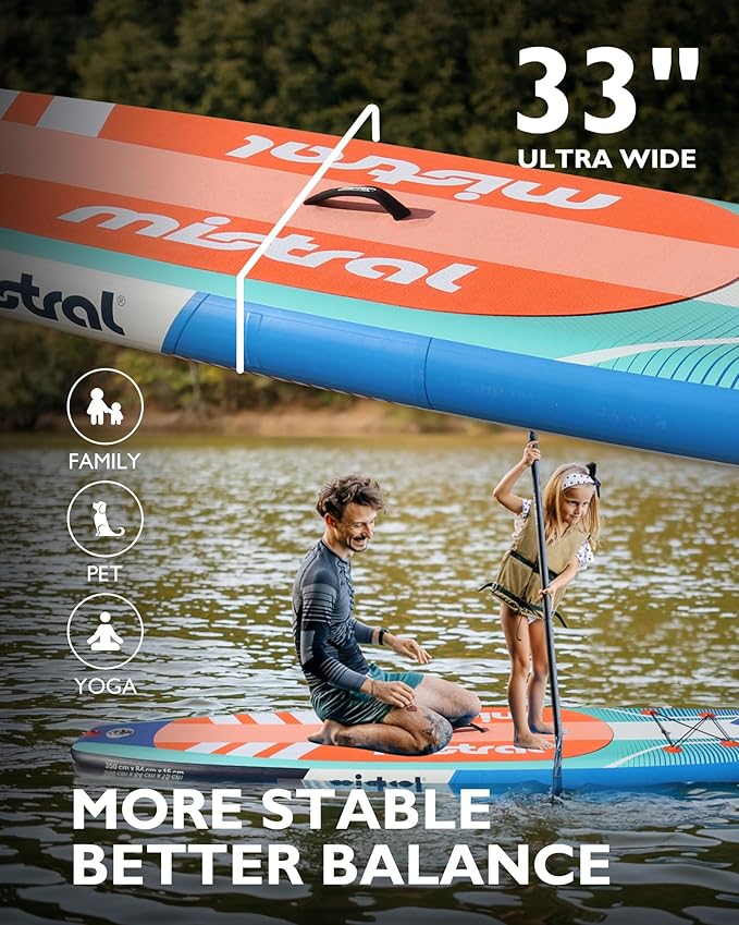 Mistral Inflatable Stand Up Paddle Board, 11'6''x33''x6'' Inflatable SUP All Around Board, Extra Wide iSUP, Stable, Beginner Paddle Board with SUP Accessories, Anti-Slip EVA Deck for Adults & Youth