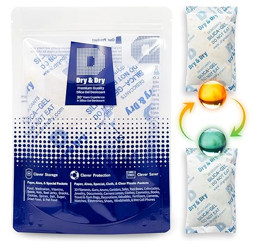 Dry & Dry 100 Gram [3 Packets] Orange Indicating Silica Gel Packets Desiccants - Food Safe Silica Packs, Silica Gel, Silica Packets, Desiccant Packs for Food Storage