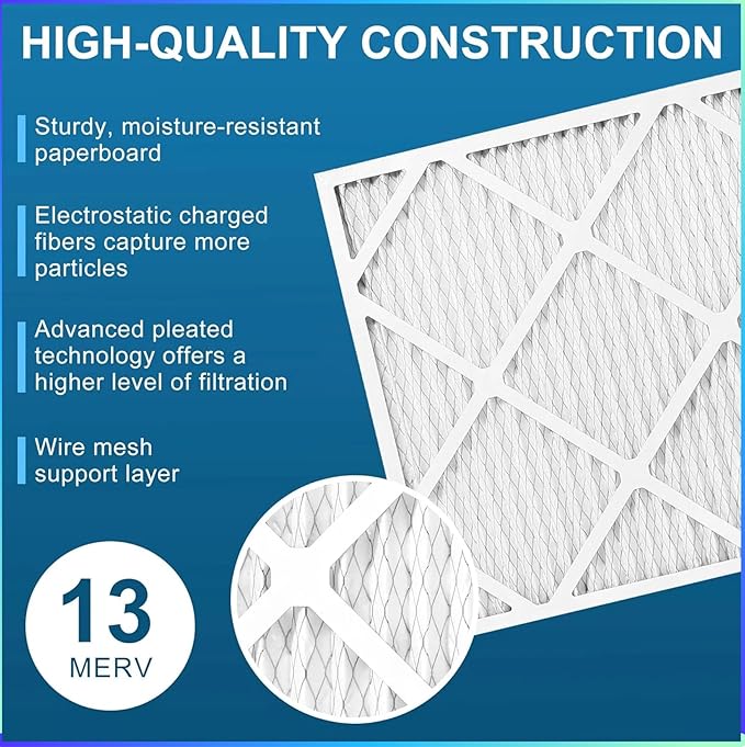 Air Filter14x14x1 MERV 13 (4-Pack) Electrostatic Pleated Air Filter for Residential Air Conditioners, Fireplaces, and HVAC Air Filters Replacement (Actual Size: 13.75 x 13.75 x 0.75 inches)