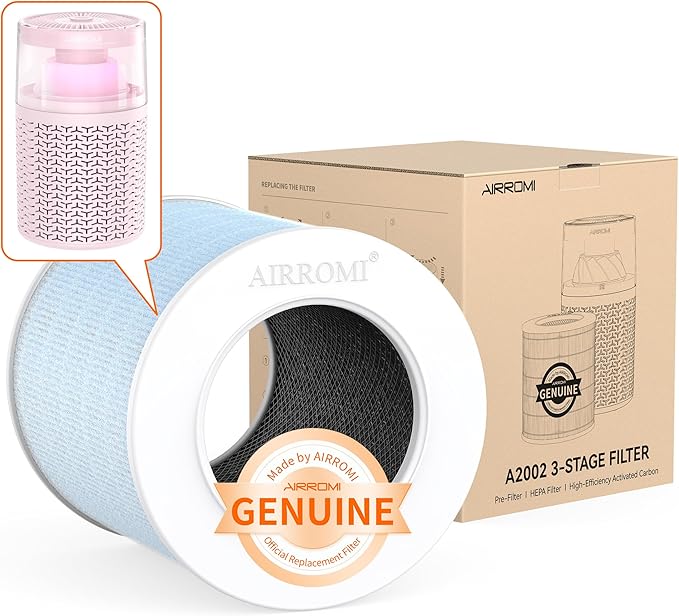AIRROMI A2002 HEPA Air Purifier Replacement Filter, 4-In-1 Original Filter, Remove 99.97% of 0.3 Micron Particle Blue Smoke(1 Pack)