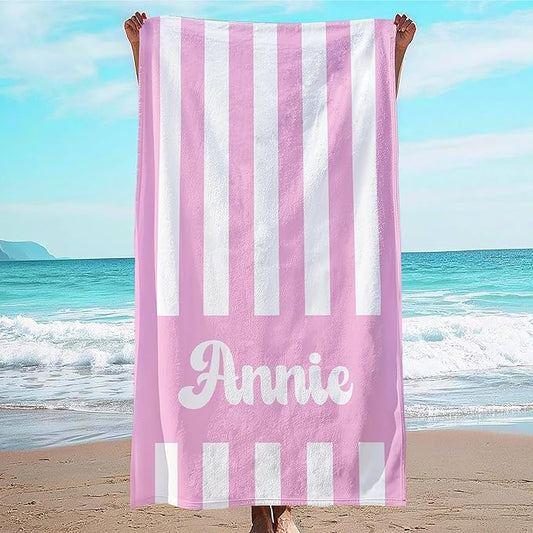 JML Personalized Beach Towel with Name, Custom Cabana Stripe Beach Towel, Customized Microfiber Pool Towel, Quick Dry & Absorbent Swim Towel for Adult,Mother's Day, Birthday, Summer Holiday,Vacation-FlexoryFit