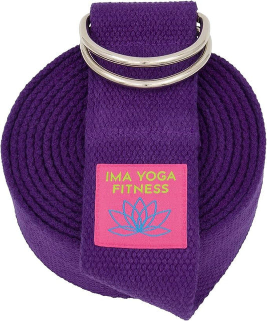 Adaptive Yoga Strap, Stretching Strap, 2 Inches Wide, 100% Naturally Soft Cotton, Steel D-Rings, Includes Natural Cotton Drawstring Storage Pouch and Instructional E-Book-FlexoryFit