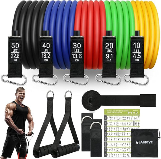 Aihoye Resistance Bands for Working Out, Exercise Bands with Handles, Stretch Bands for Exercise, Workout Bands with Door Anchors for Physical Therapy & Strength Training-FlexoryFit
