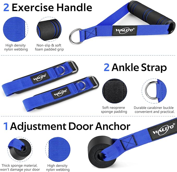 WALITO Resistance Bands Set - Exercise Bands with Handles, Door Anchor, Legs Ankle Straps, for Heavy Resistance Training, Physical Therapy, Muscle Training, Yoga, Home Workouts-FlexoryFit