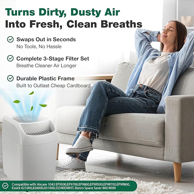 Think Crucial Replacement Humidifier Paper Wick Filters Compatible with Aircare Part # 1043 & Models EP9500,EP9700,EP9800,EP9R500,EP9R700,EP9R800 - Essick: 821000,826000,831000,SS390DWHT (1 Pack)