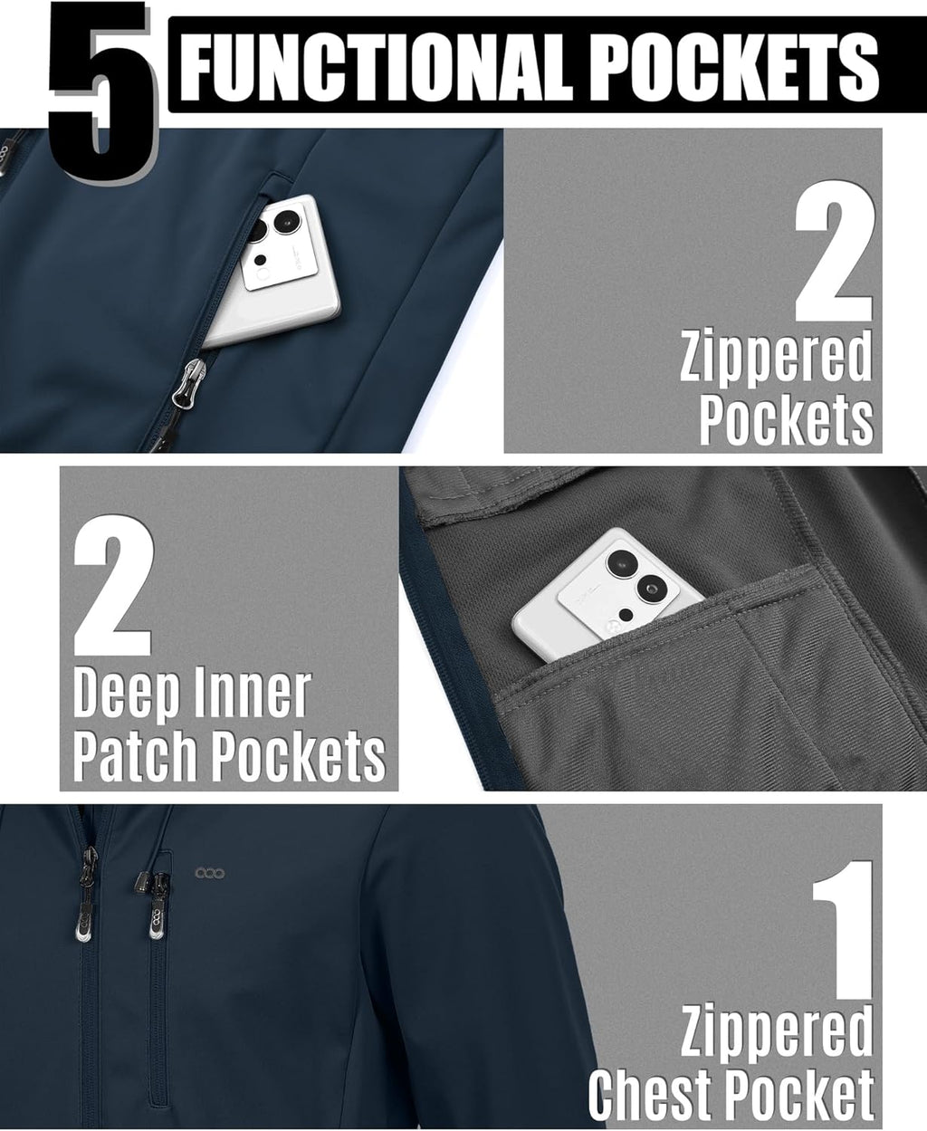 33,000ft Men's Softshell Jacket with Hood Waterproof Windbreaker Lightweight Rain Shell Jacket for Outdoor Hiking Travel