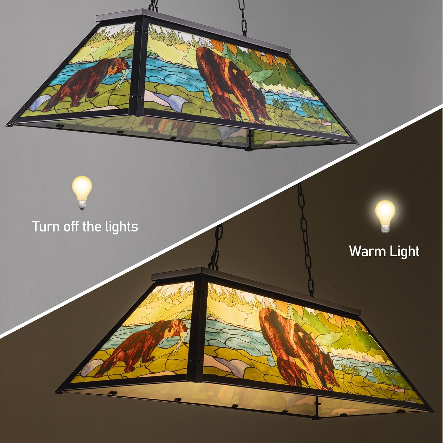 Wellmet Tiffany Pool Table Light, Billiards Chandelier Pendant Light, 4-Lights Rustic Pendant Light, for Kitchen Island, Snooker Table, Party Men's Cave, Game Room