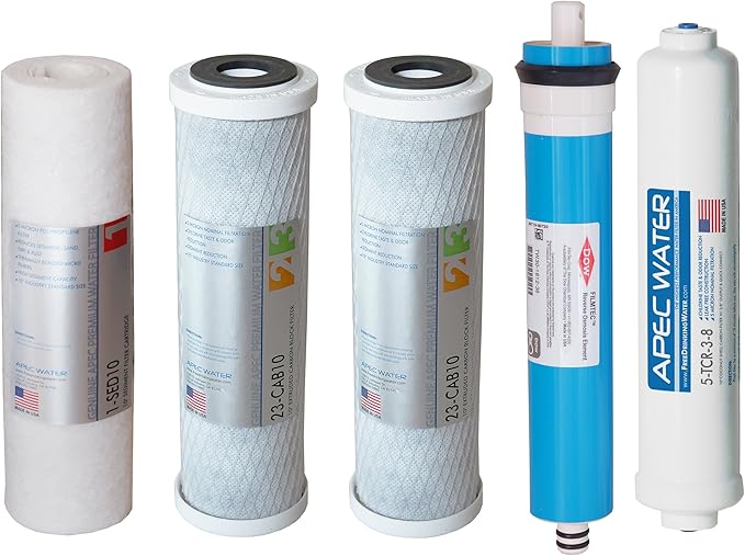 APEC WATER FILTER-MAX90-38 US Made 90 GPD Complete Replacement Set for Ultimate Series Reverse Osmosis Water Filter System with 3/8" D Tubing Quick Dispense, White