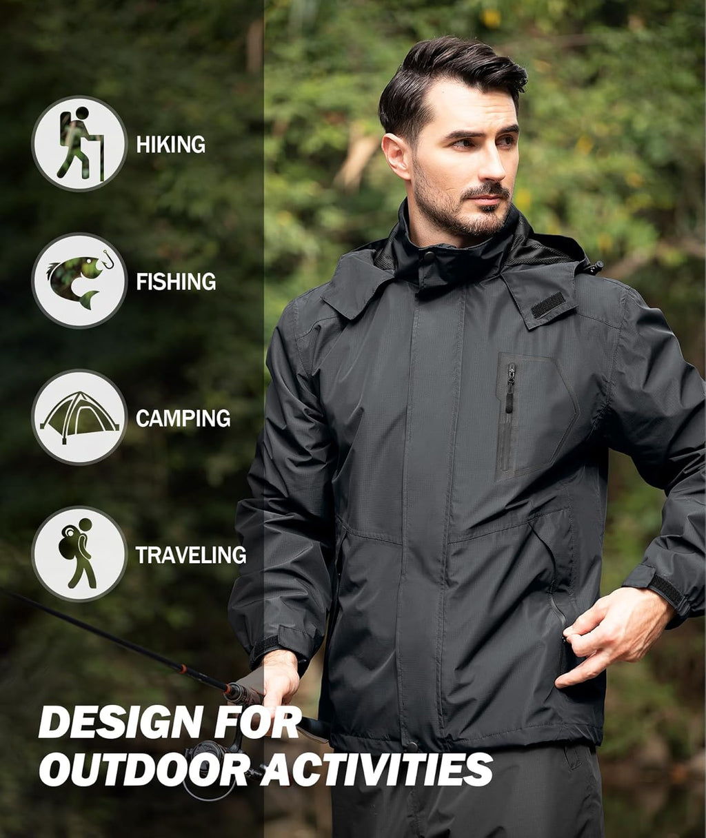 SWISSWELL Mens Rain Jackets Waterproof with Hood Men Windbreaker Jackets Lightweight Rain Coats for Golf Fishing Hiking
