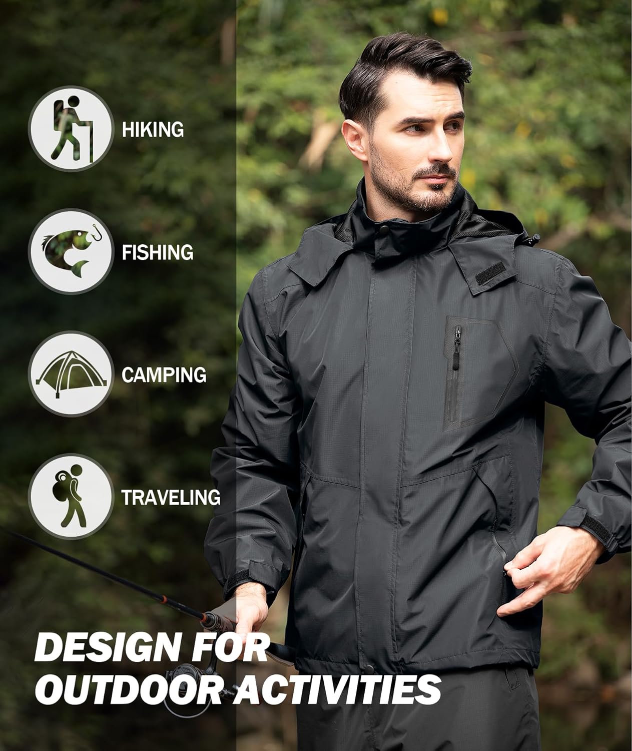 SWISSWELL Mens Rain Jackets Waterproof with Hood Men Windbreaker Jackets Lightweight Rain Coats for Golf Fishing Hiking