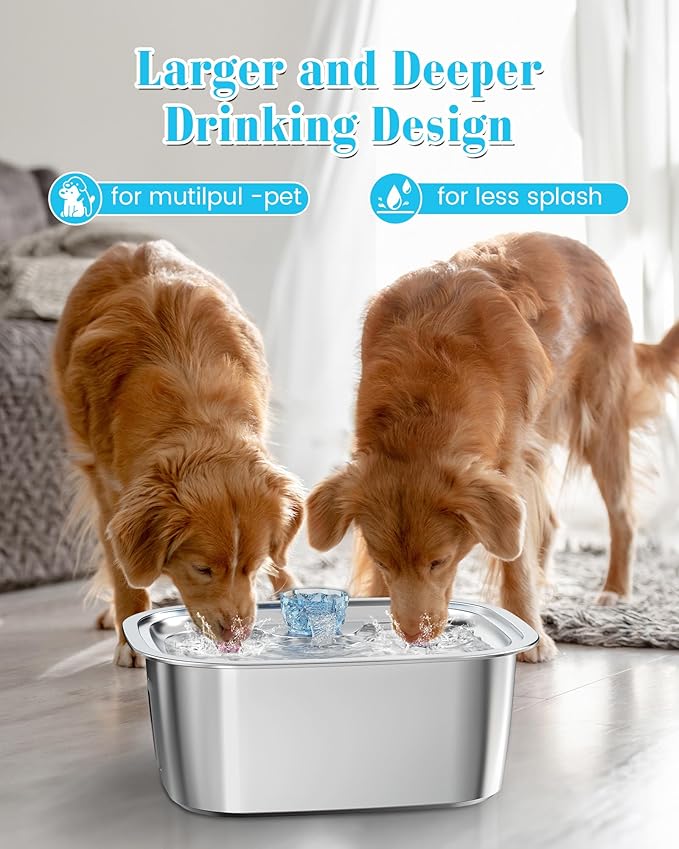 Lesotc 3 Galon Stainless Steel Dog Water Fountain for Large Dogs, Pet Water Fountain with 2 Filters, Automatic Dog Fountain Dog Water Bowl Dispenser Indoor, Quiet Pump, Dishwasher Safe
