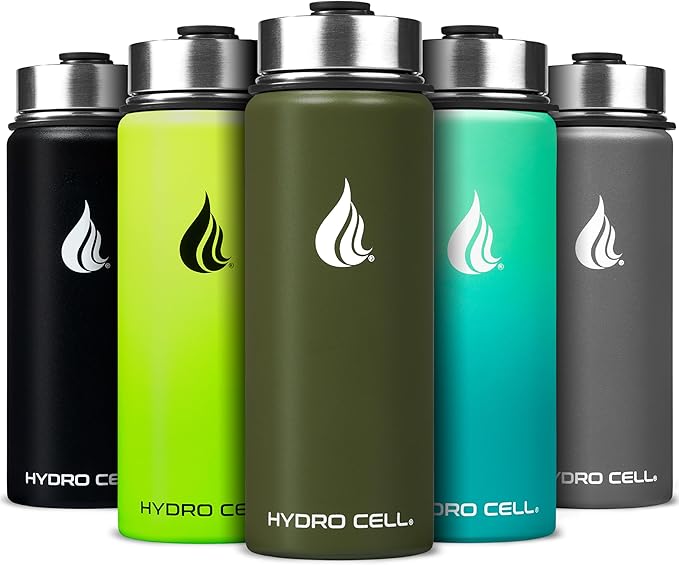 HYDRO CELL Stainless Steel Insulated Water Bottle with Straw - For Cold & Hot Drinks - Metal Vacuum Flask with Screw Cap and Modern Leakproof Sport Thermos for Adults (Army 18oz)