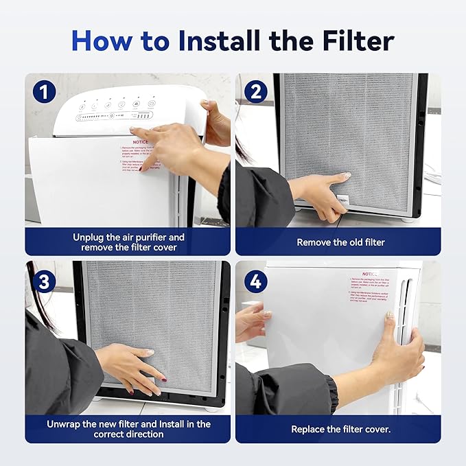 Membrane Solutions MSA3/MSA3S Genuine Smoke Removal Air Purifier Filter Replacement 2 Pack, Upgraded 6-in-1 H13 True HEPA Filter with OdallerPure Technology