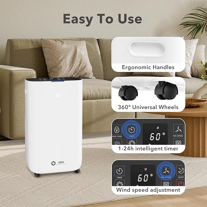 4500 Sq.Ft Smart Dehumidifier for Home, Max 80 Pint/D(Standard 53 Pint/D) Efficient Dehumidifier with Drain Hose, Intelligent Humidity, Timer, 1.71-Gallon Water Tank, for Basement, Bedroom, Bathroom