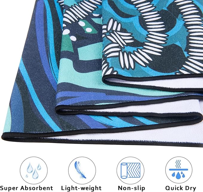QiyI Yoga Mat Towel with Corner Pockets, Non Slip Sweat Absorbent Hot Yoga Towels, Soft Yoga Blankets with Travel Bag, Skidless Mat Cover for Workout, Gym, Fitness - 70"x26", Vintage Paisley-FlexoryFit