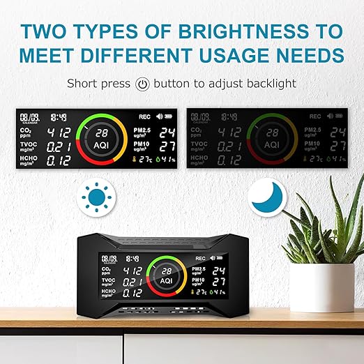 Air Quality Monitor Indoor, Simbow CF-20 DL 7-in-1 Wildfire Monitor Detect (PM2.5, PM10, CO2, VOC, Formaldehyde, Humidity, Temp) Free Data Export, Air Quality Meter for Home Office School
