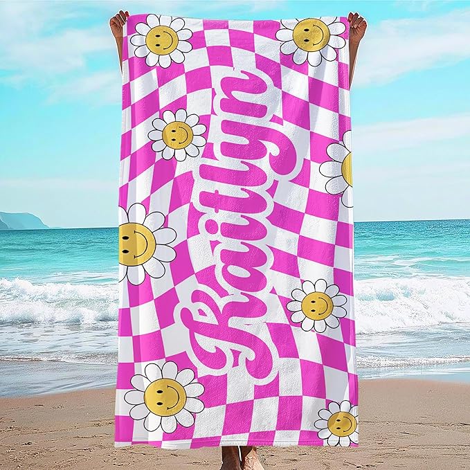 JML Personalized Beach Towel with Name, Custom Flower Beach Towel, Customized Microfiber Pool Towel, Quick Dry & Absorbent Swim Towel for Adult,Anniversary, Birthday, Summer Holiday,Vacation-FlexoryFit