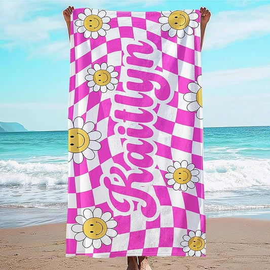 JML Personalized Beach Towel with Name, Custom Flower Beach Towel, Customized Microfiber Pool Towel, Quick Dry & Absorbent Swim Towel for Adult,Anniversary, Birthday, Summer Holiday,Vacation-FlexoryFit
