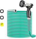 50ft 304 Stainless Steel Garden Hose Metal, Heavy Duty Water Pipe with Nozzles for Yard, Outdoor - Flexible, Never Kink & Tangle, Puncture Resistant (Aqua)