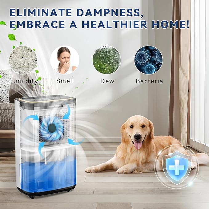 4500 Sq.Ft Dehumidifier for Basement with Drain Hose, 50 Pint Large Best Compressor Dehumidifiers for Home or Garage, Continuous Dehumidifying Features Humidity Display, 24H Timer and Child Lock