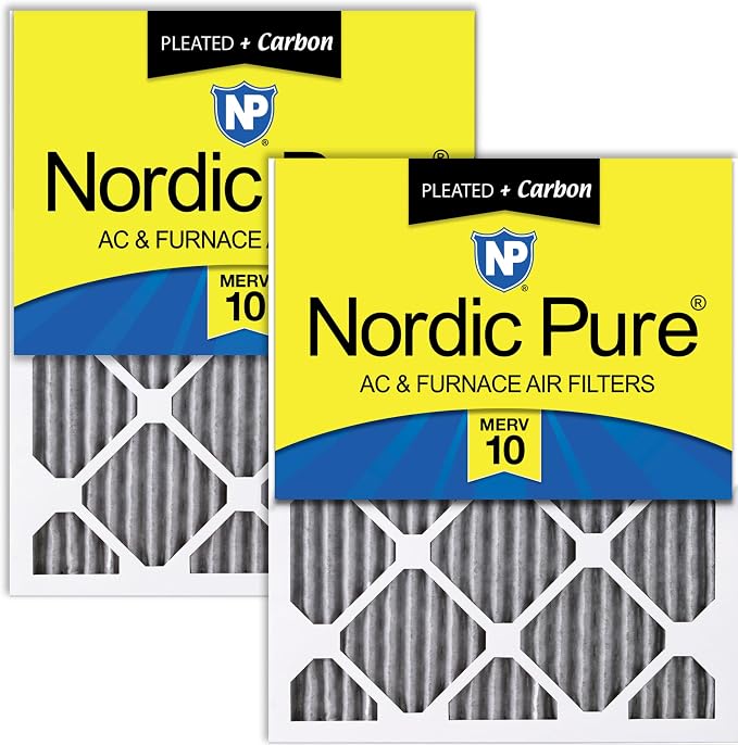 Nordic Pure 24x24x1 Furnace Air Filters MERV 10 Pleated Plus Carbon 2 Pack by NordicPure