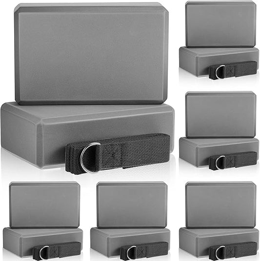 Meooeck 18 Pcs Yoga Block and Strap Set 9 x 6 x 3 Inch EVA Foam Non Slip Brick 8 ft Yoga Straps for Stretching D Ring Design for Back to School Pilates Fitness Workout Exercise-FlexoryFit