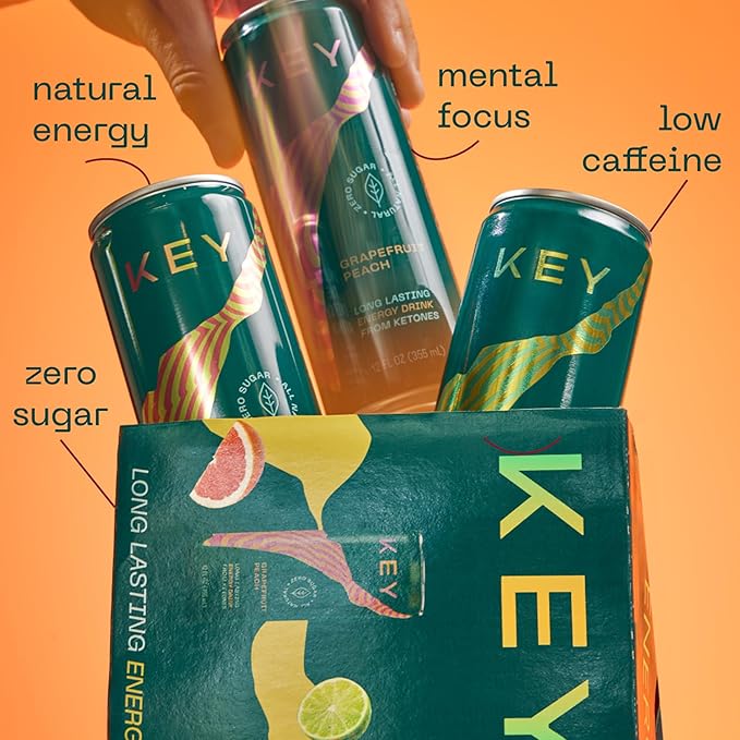 KEY Ketone Energy Drink - Sugar Free and All Natural from Ketones for Long Lasting Energy and optimal Green Tea Caffeine and L-Theanine for Mental Focus to Perform, Variety Pack (Pack of 12)-FlexoryFit
