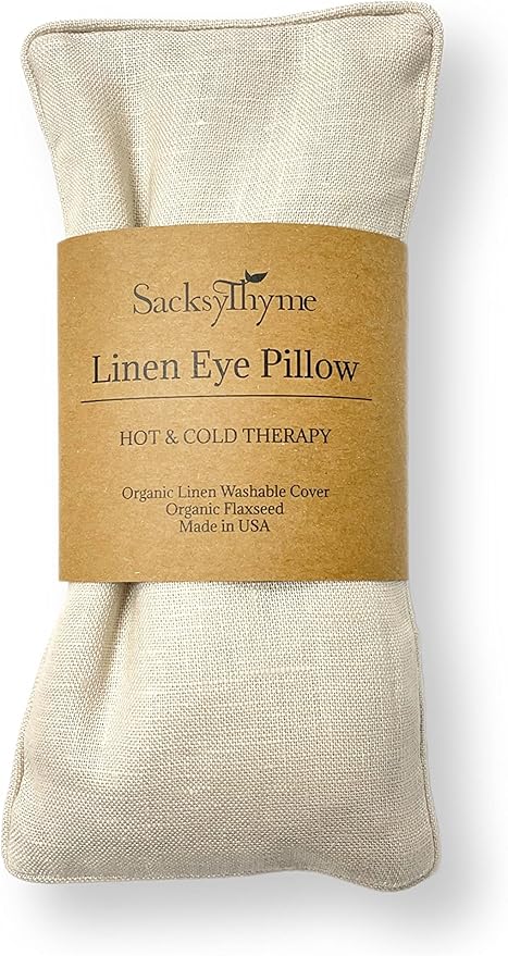 Organic Linen Eye Pillow - Lavender & Flaxseed for Relaxation, Yoga, Stress Relief - Microwavable Heating Pad & Cool Compress - Made in USA - Gifts for Meditation-FlexoryFit