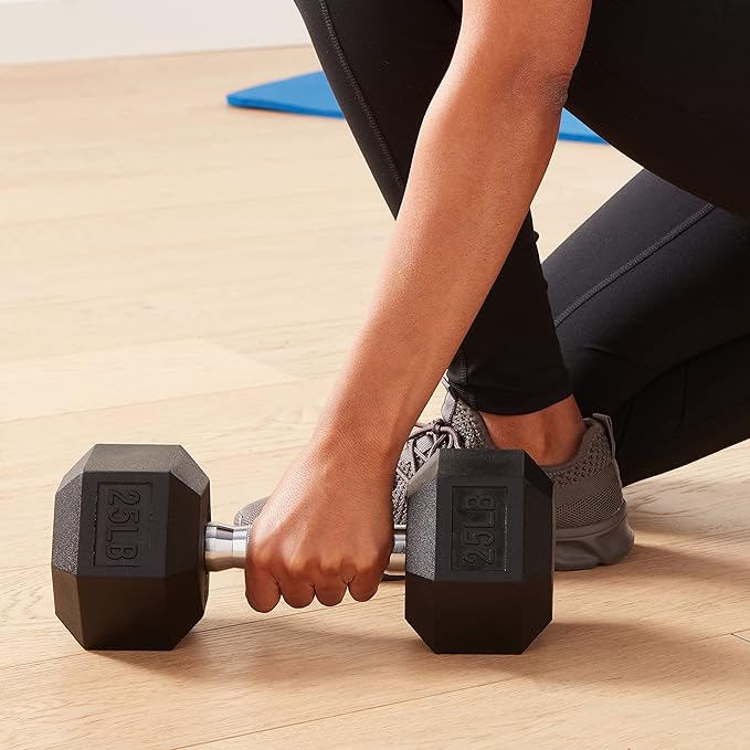 Amazon Basics Rubber Hex Dumbbell Hand Weight-FlexoryFit