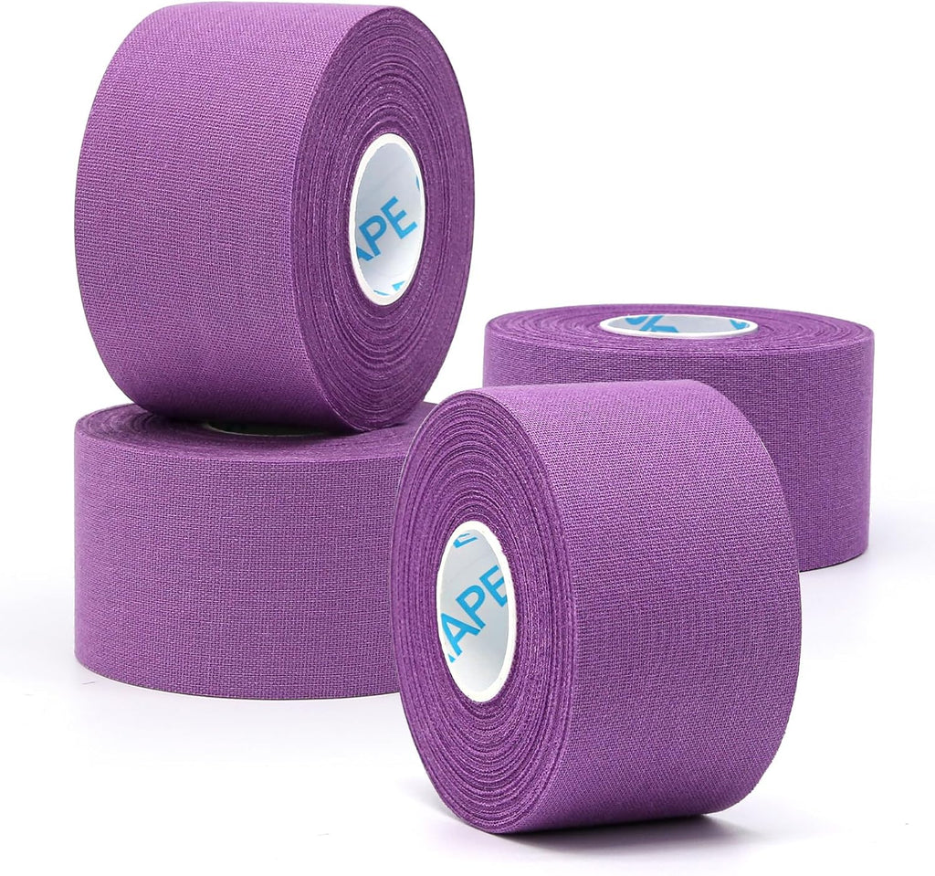 OK TAPE 4 Rolls Athletic Tape, Sports Tape for Injuries, Rigid, Easy Tear Medical Tape, Wrist Tape, No Sticky Residue | Secure Ankle, Finger, Knee- 1.5inch x 15yards (Purple)