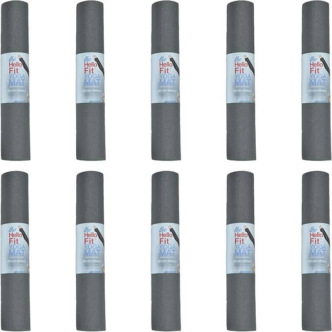 Hello Fit 10-Pack Yoga Mat, 68" x 24" Non Slip Exercise Mat, 4mm Thick Gym Mat for Fitness and Stretching, Bulk Non Toxic Yoga Mats for Schools and Studios-FlexoryFit